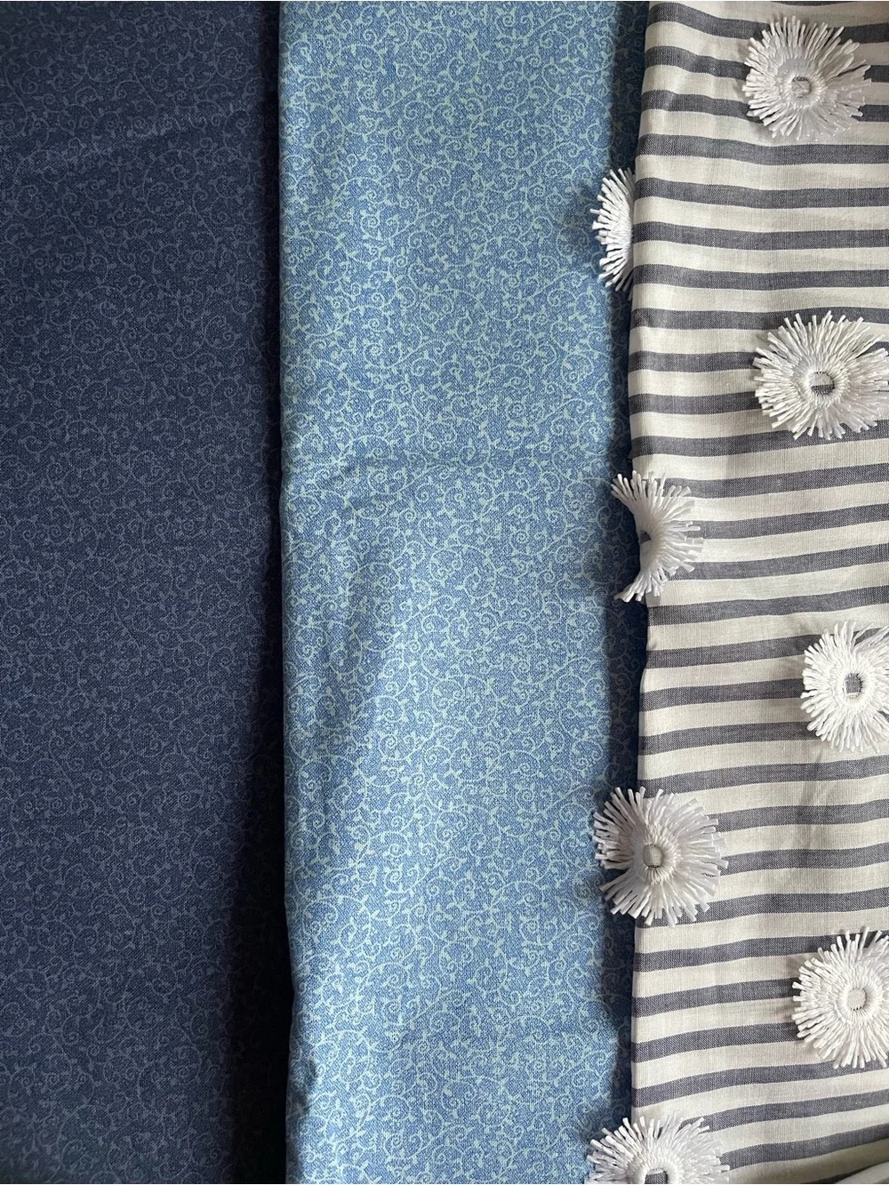 ✨$10 OFF $30✨ Cotton Fabric Remnants Blue Vine Print Stripe Embroidered Floral